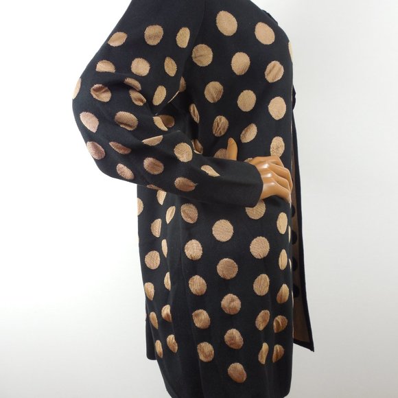 CHICO'S Top L Sz 2 Black/Tan Dot Long Cardigan Sweater Ribbon Tie Heavyweight - Picture 8 of 14